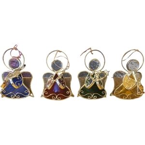 🎄4 Piece Stained Glass Angel Ornaments Angel Band w/Instruments